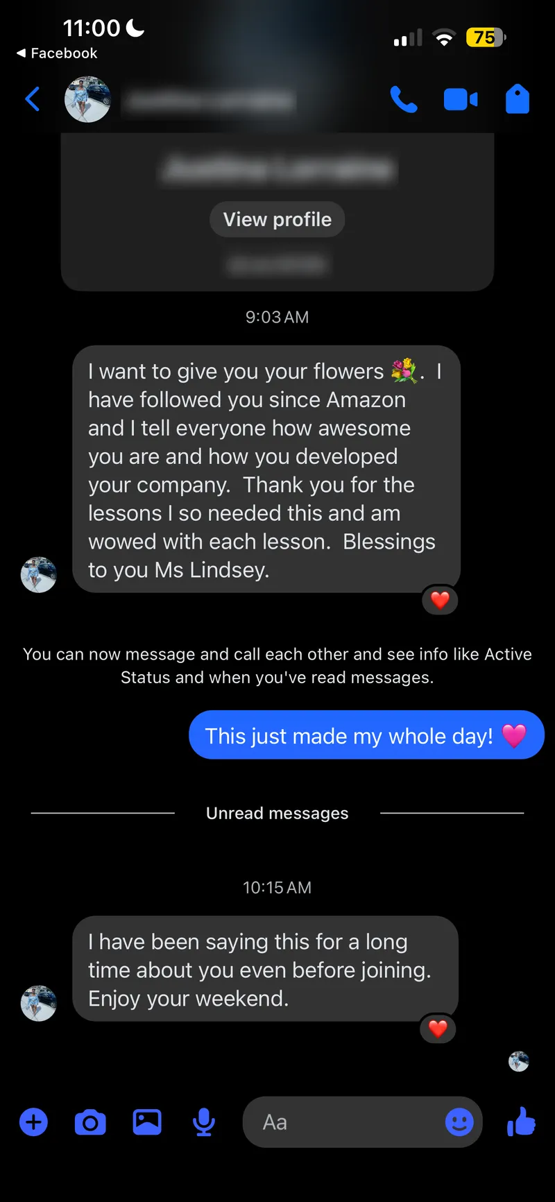 11 00 ws Bs 4 Facebook . ow View profile want to give you your flowers 2. have followed - verified client result, Lindsay Mustain coaching