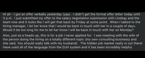 all - got an offer verbally yesterday yay . didn't get the formal offer letter today - verified client result, Lindsay Mustain coaching