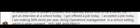Verified client testimonial screenshot - Lindsay Mustain coaching result