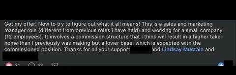 Got my offer! Now to try to figure out what it all means! This is a sales and marketing - verified client result, Lindsay Mustain coaching