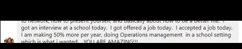 Verified client testimonial screenshot - Lindsay Mustain coaching result
