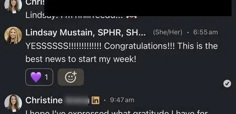 ery Cnt a Lindsay Mustain, SPHR, SH... She Her - YESSSSSS!!IIH Congratulations!!! This is - verified client result, Lindsay Mustain coaching