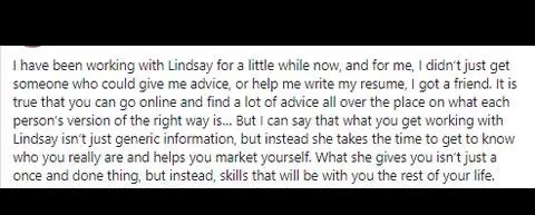 Verified client testimonial screenshot - Lindsay Mustain coaching result